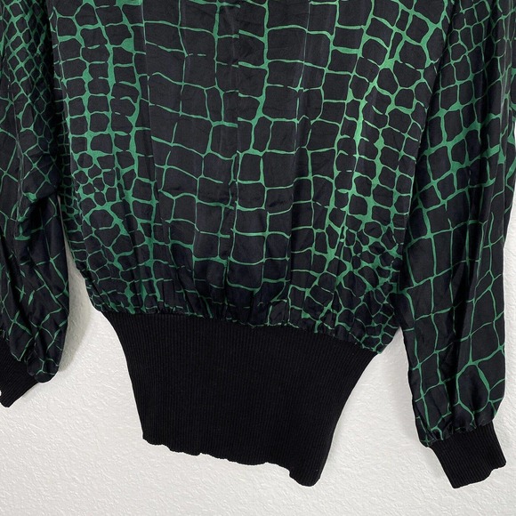 Valentino Black and Green Croc Print Blouse - Picture 7 of 8